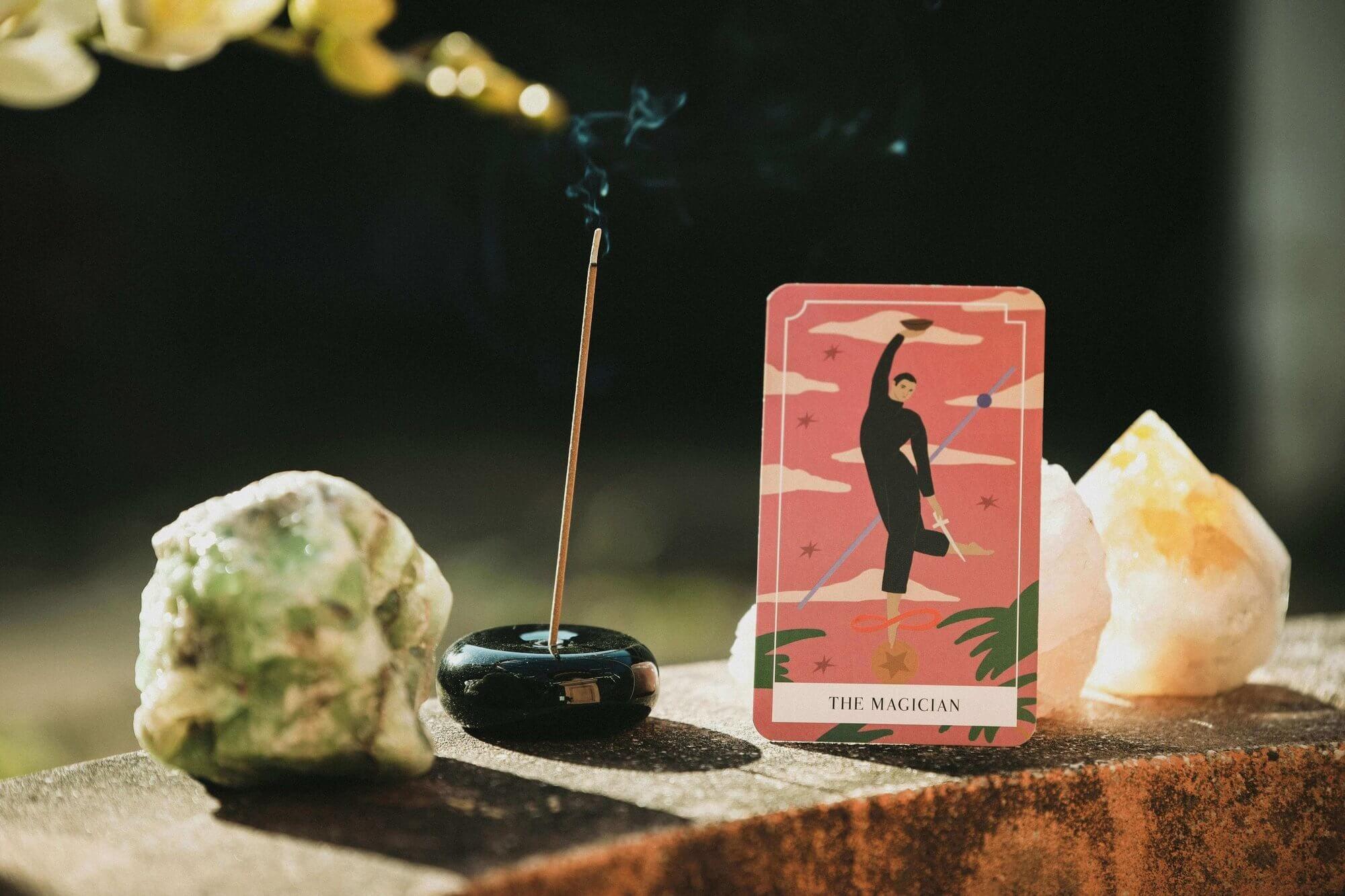 A tarot spread showing three cards Photo - A tarot spread showing three cards