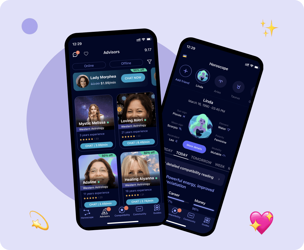 two smartphone screens with Nebula App opened