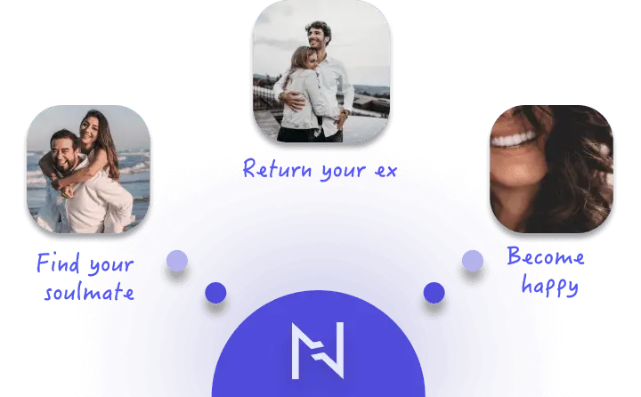 illustration with phrases: "find your soulmate", "return your ex", "become happy"